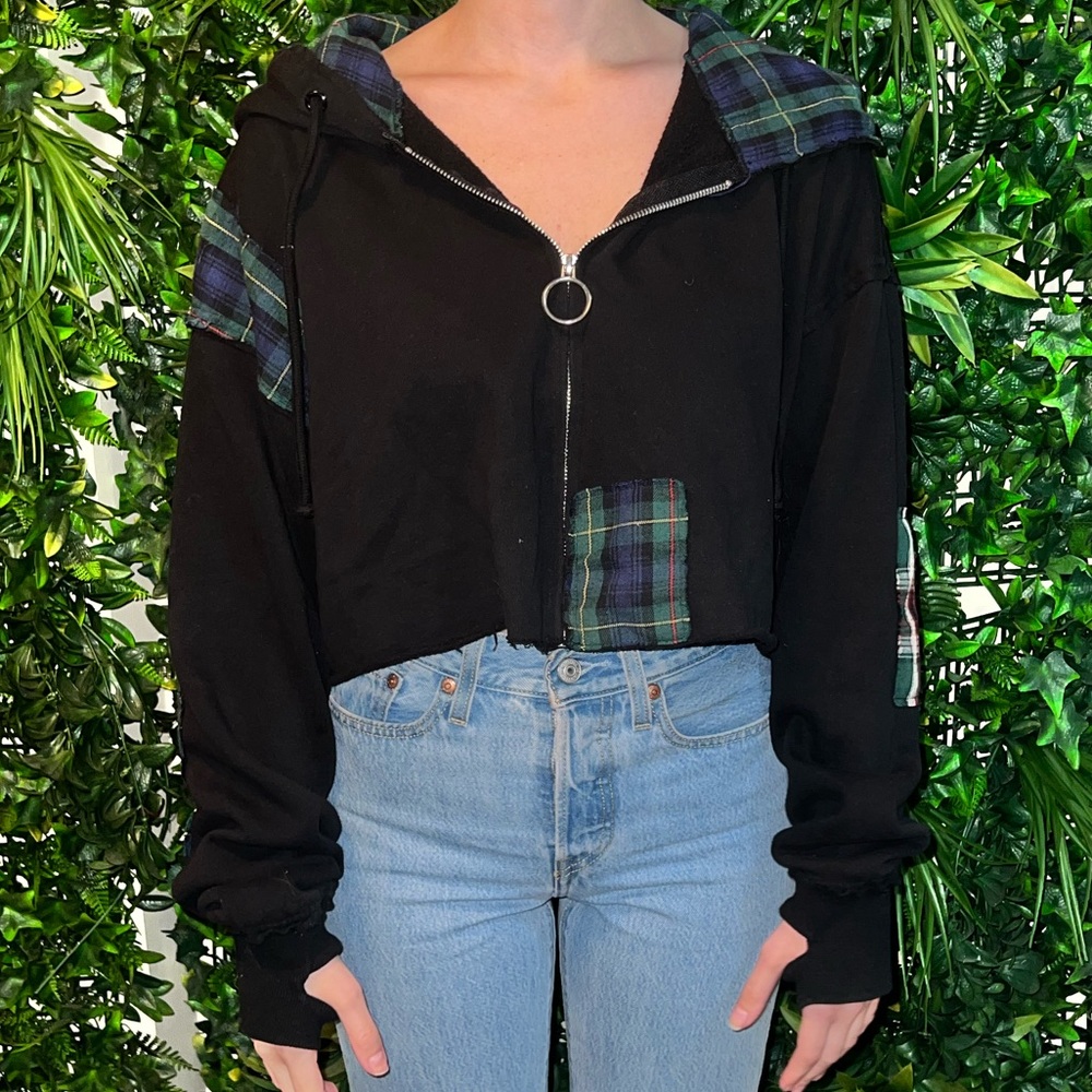 DOLLSKILL- Black and Green Plaid Hoodie